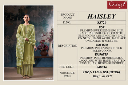 Haisley 3729 Ganga Silk Jacquard Plazzo Style Suits Exporter Ahmedabad