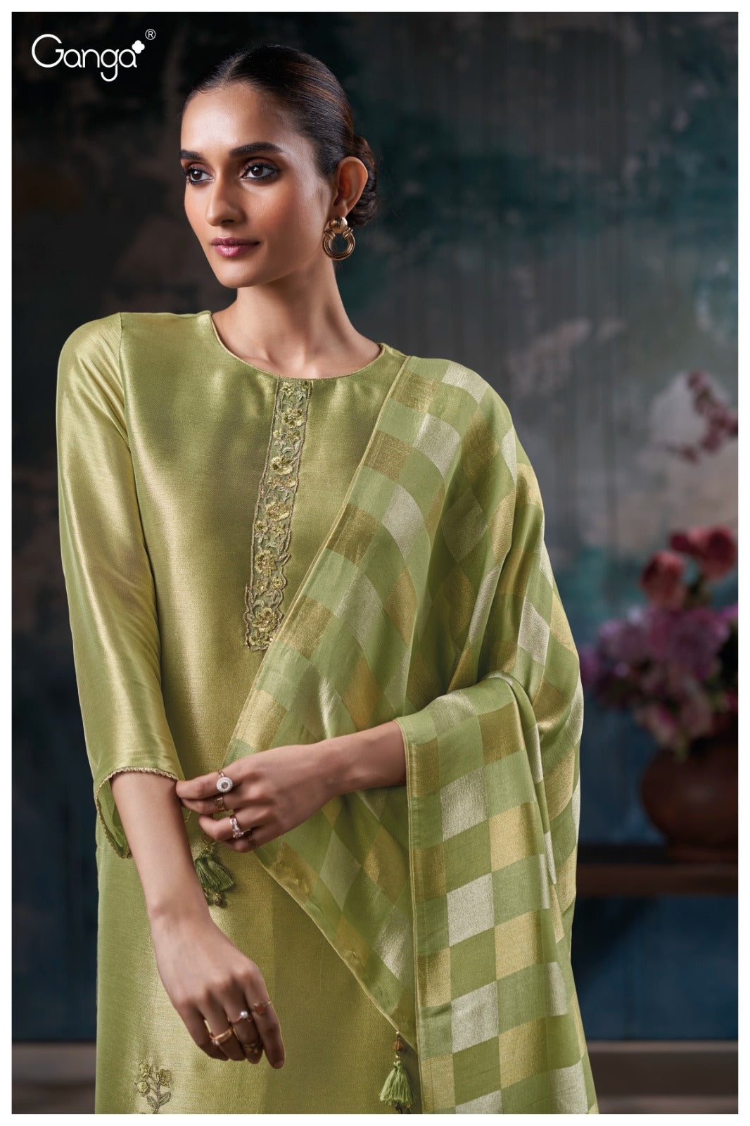 Haisley 3729 Ganga Silk Jacquard Plazzo Style Suits Exporter Ahmedabad