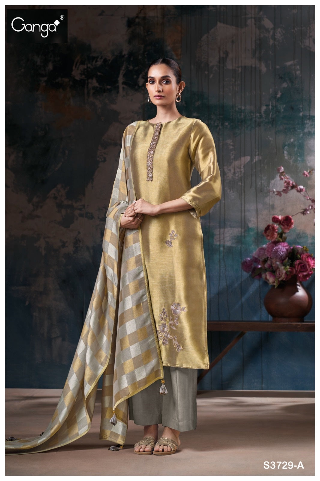 Haisley 3729 Ganga Silk Jacquard Plazzo Style Suits Exporter Ahmedabad
