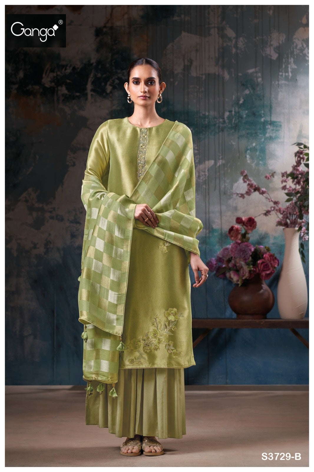 Haisley 3729 Ganga Silk Jacquard Plazzo Style Suits Exporter Ahmedabad