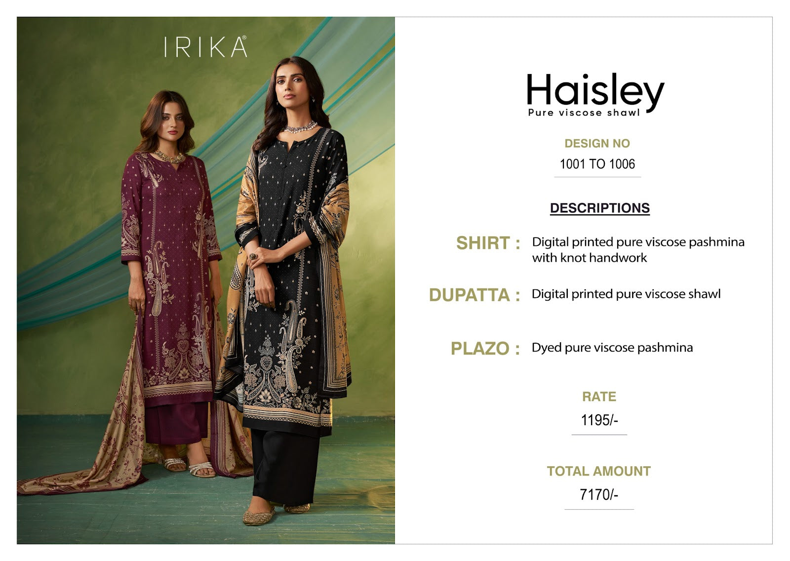 Haisley Irika Viscose Pashmina Suits Exporter India