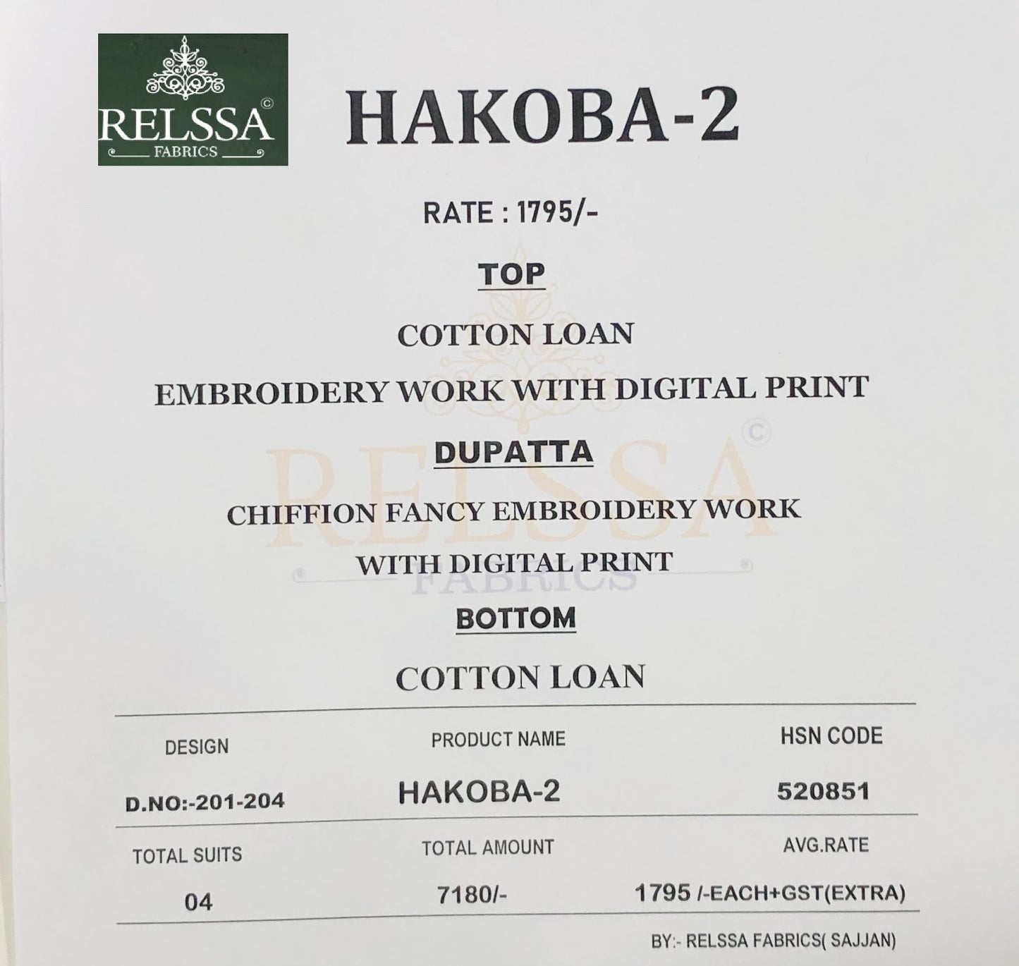 Hakoba 2 Relssa Fabrics Cotton Lawn Pant Style Suits Supplier Ahmedabad