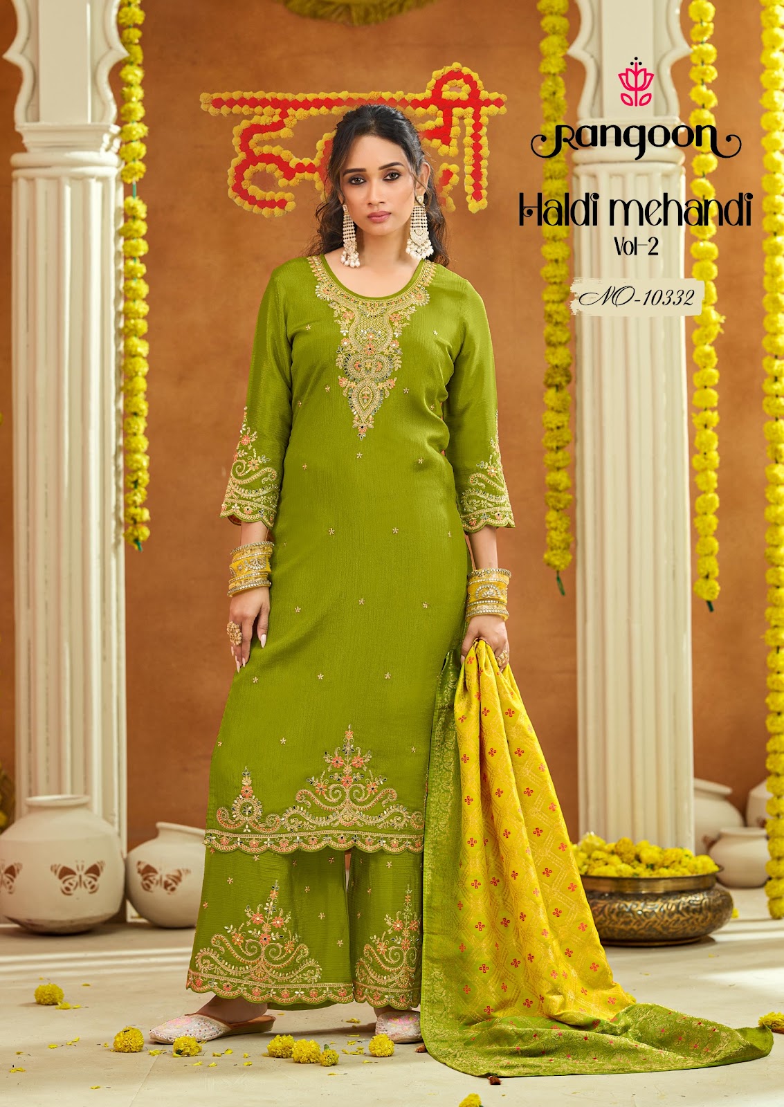 Haldi Mehandi Vol 2 Rangoon Chinnon Readymade Plazzo Style Suits Wholesale Price