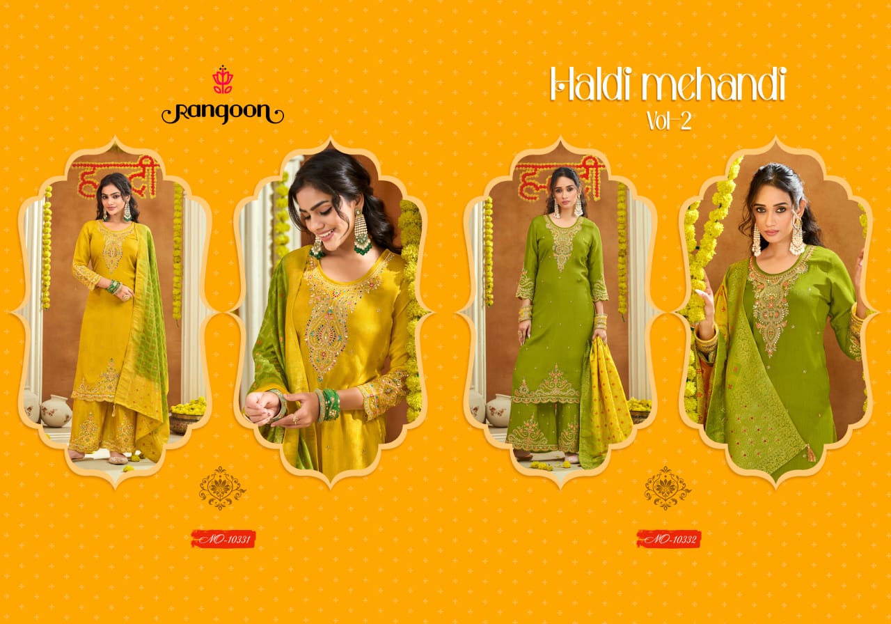 Haldi Mehandi Vol 2 Rangoon Chinnon Readymade Plazzo Style Suits Wholesale Price