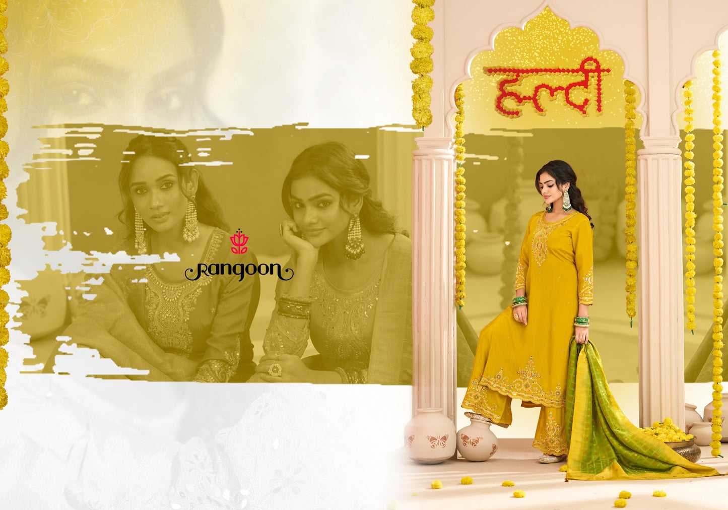 Haldi Mehandi Vol 2 Rangoon Chinnon Readymade Plazzo Style Suits Wholesale Price