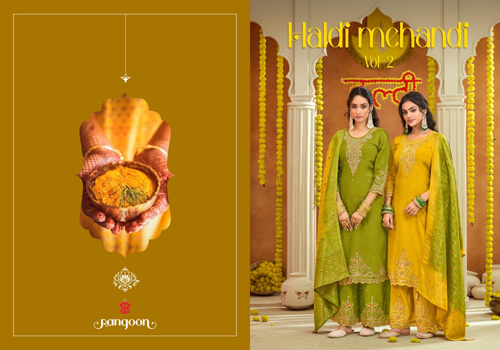 Haldi Mehandi Vol 2 Rangoon Chinnon Readymade Plazzo Style Suits Wholesale Price