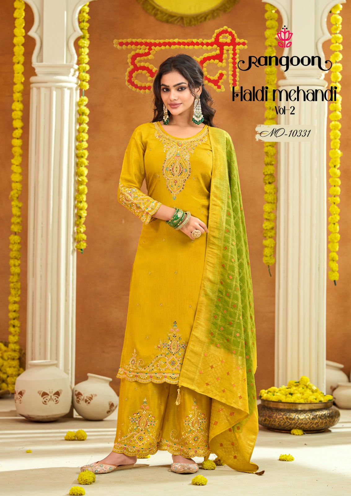 Haldi Mehandi Vol 2 Rangoon Chinnon Readymade Plazzo Style Suits Wholesale Price