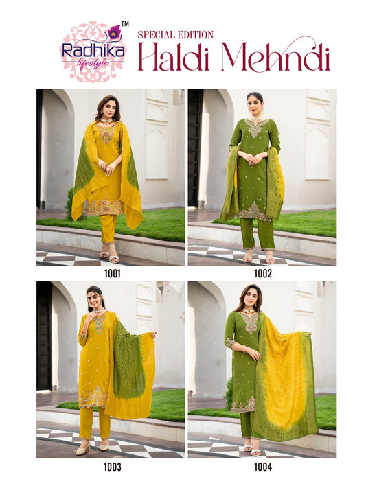 Haldi Mehndi Vol 1 Radhika Lifestyle Chiffon Readymade Pant Style Suits Manufacturer Ahmedabad