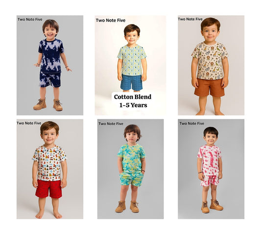 Half Sleeves 26 Two Note Five Cotton Blend Boys Shorts Set Exporter India