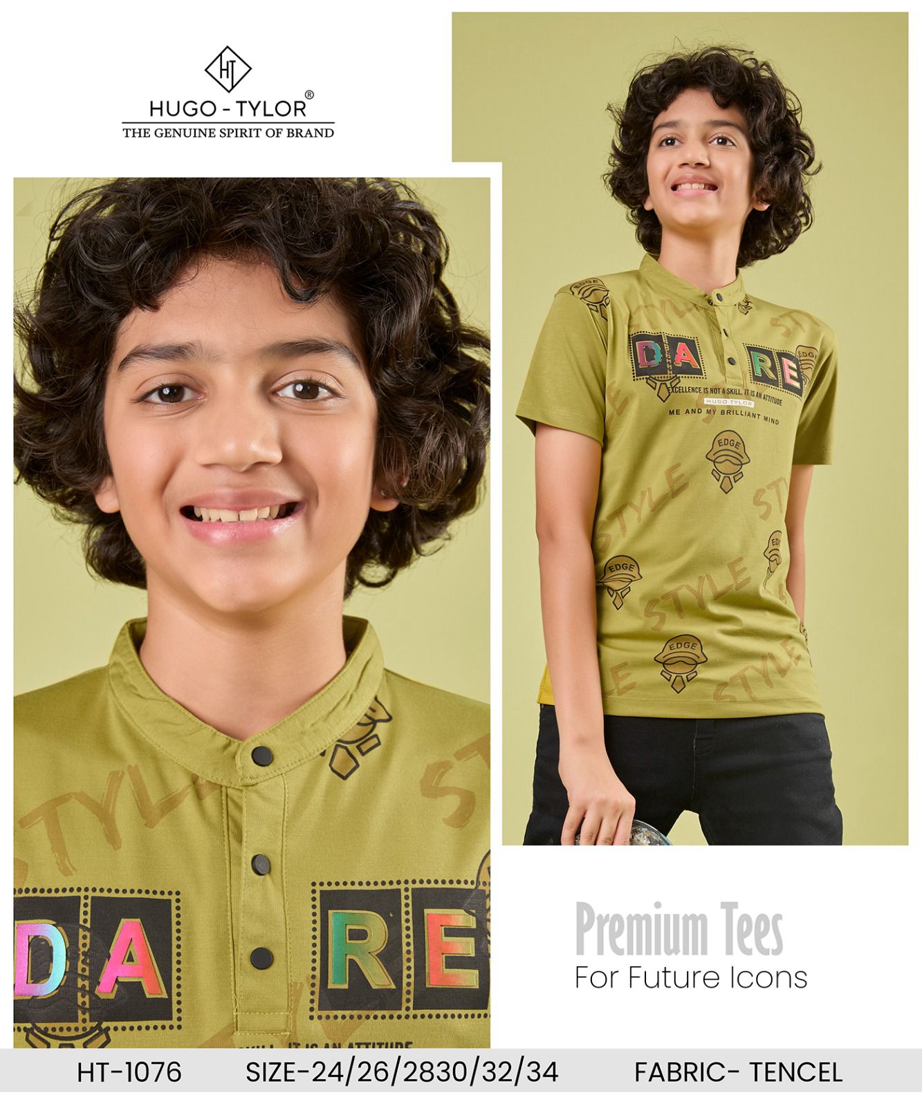 Half Sleeves Ht 1076 Hugo Tylor Lycra Tencil Boys Tshirt Wholesale Rate