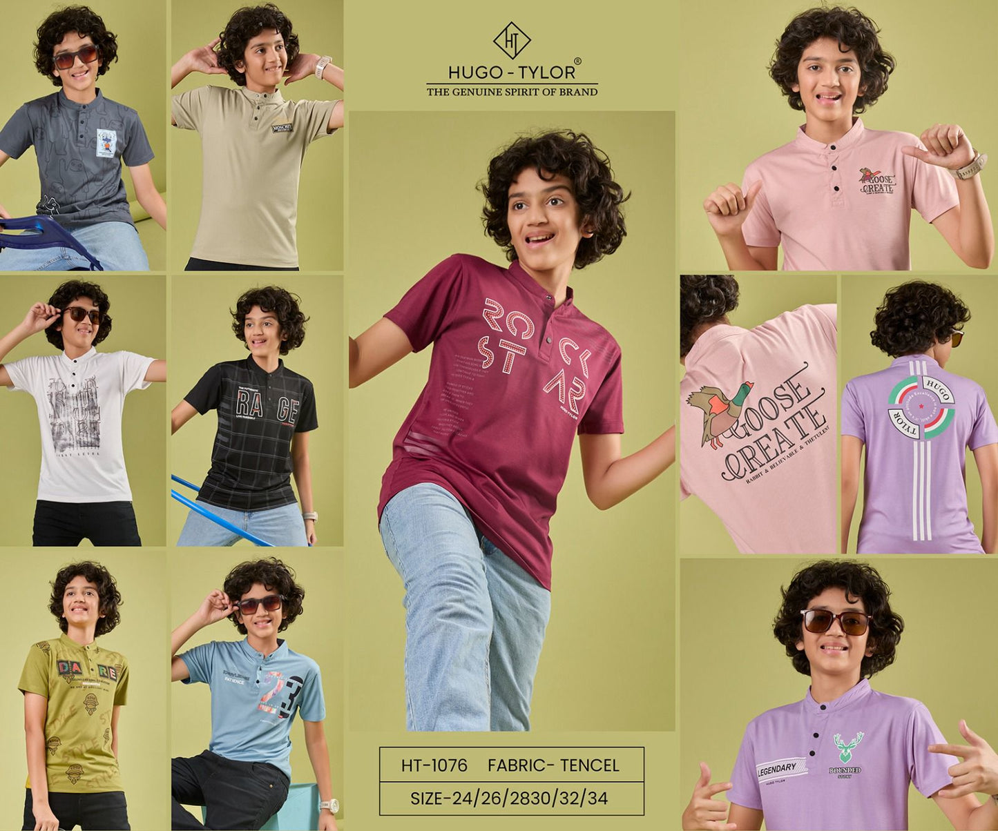 Half Sleeves Ht 1076 Hugo Tylor Lycra Tencil Boys Tshirt Wholesale Rate