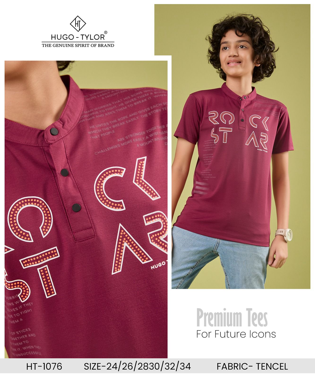 Half Sleeves Ht 1076 Hugo Tylor Lycra Tencil Boys Tshirt Wholesale Rate