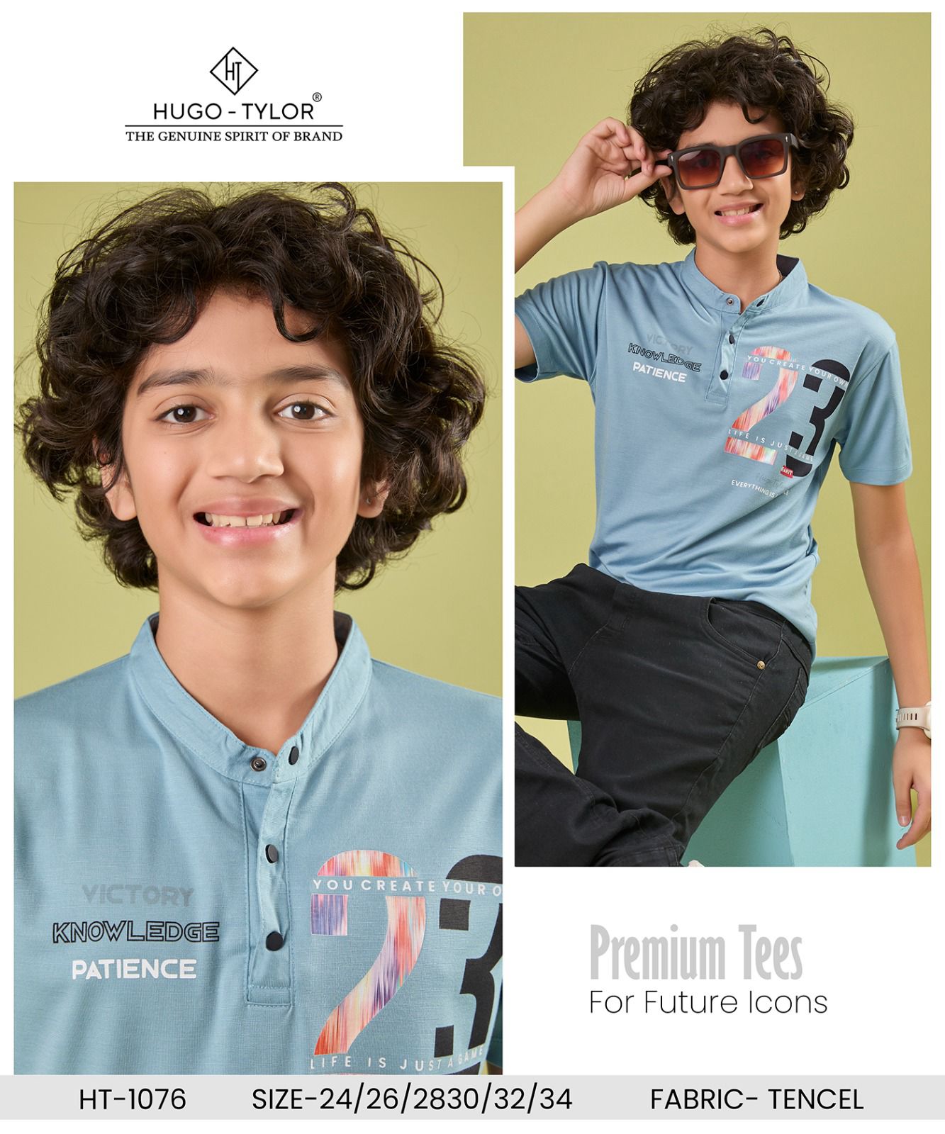 Half Sleeves Ht 1076 Hugo Tylor Lycra Tencil Boys Tshirt Wholesale Rate