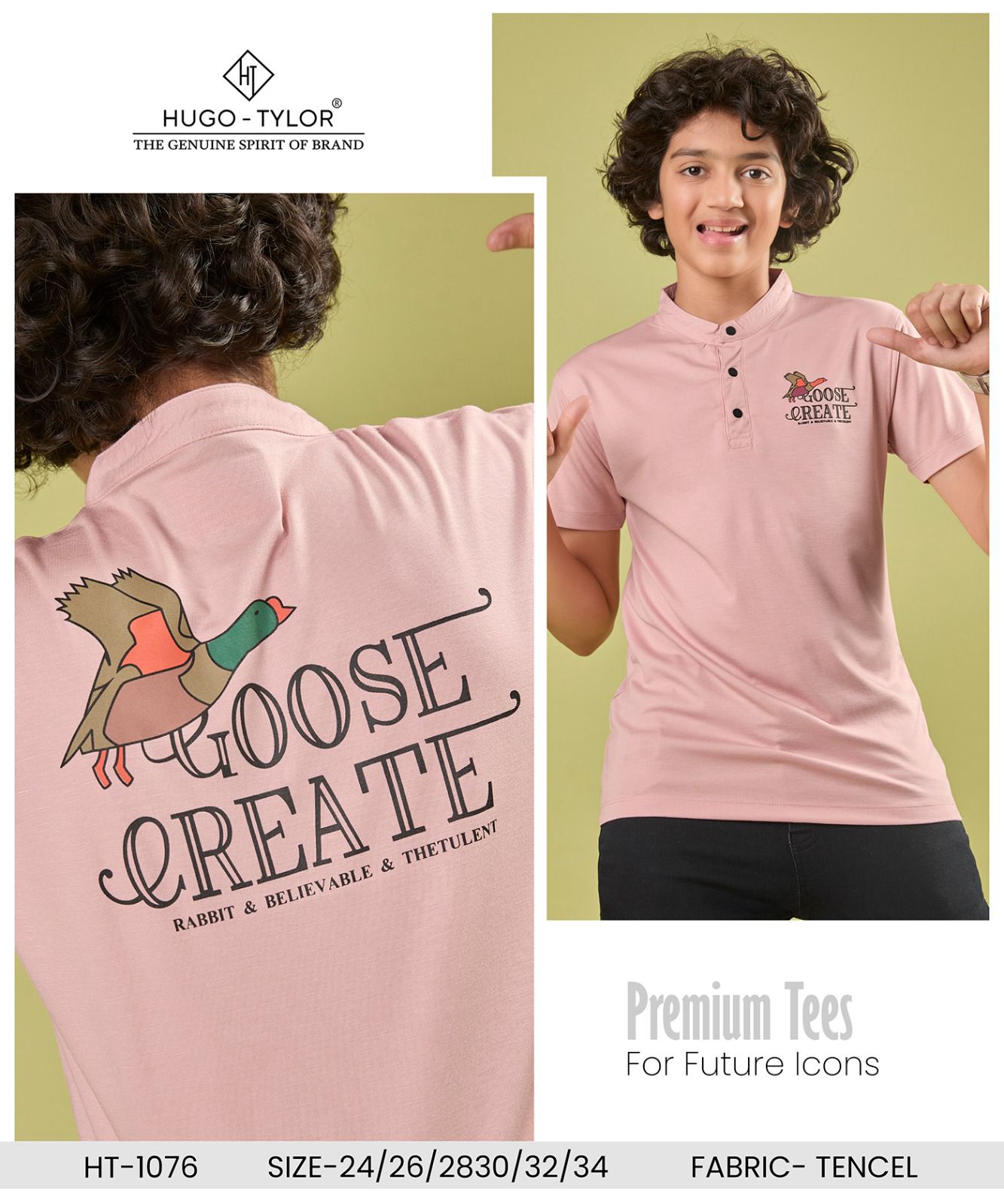 Half Sleeves Ht 1076 Hugo Tylor Lycra Tencil Boys Tshirt Wholesale Rate