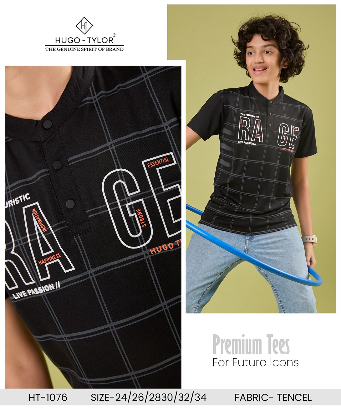 Half Sleeves Ht 1076 Hugo Tylor Lycra Tencil Boys Tshirt Wholesale Rate