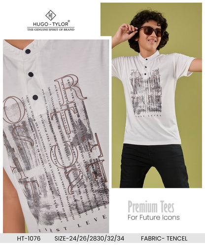 Half Sleeves Ht 1076 Hugo Tylor Lycra Tencil Boys Tshirt Wholesale Rate