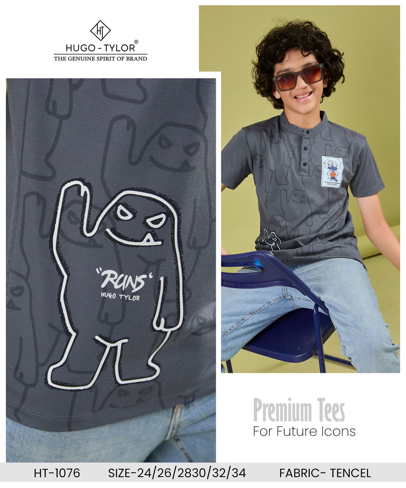 Half Sleeves Ht 1076 Hugo Tylor Lycra Tencil Boys Tshirt Wholesale Rate