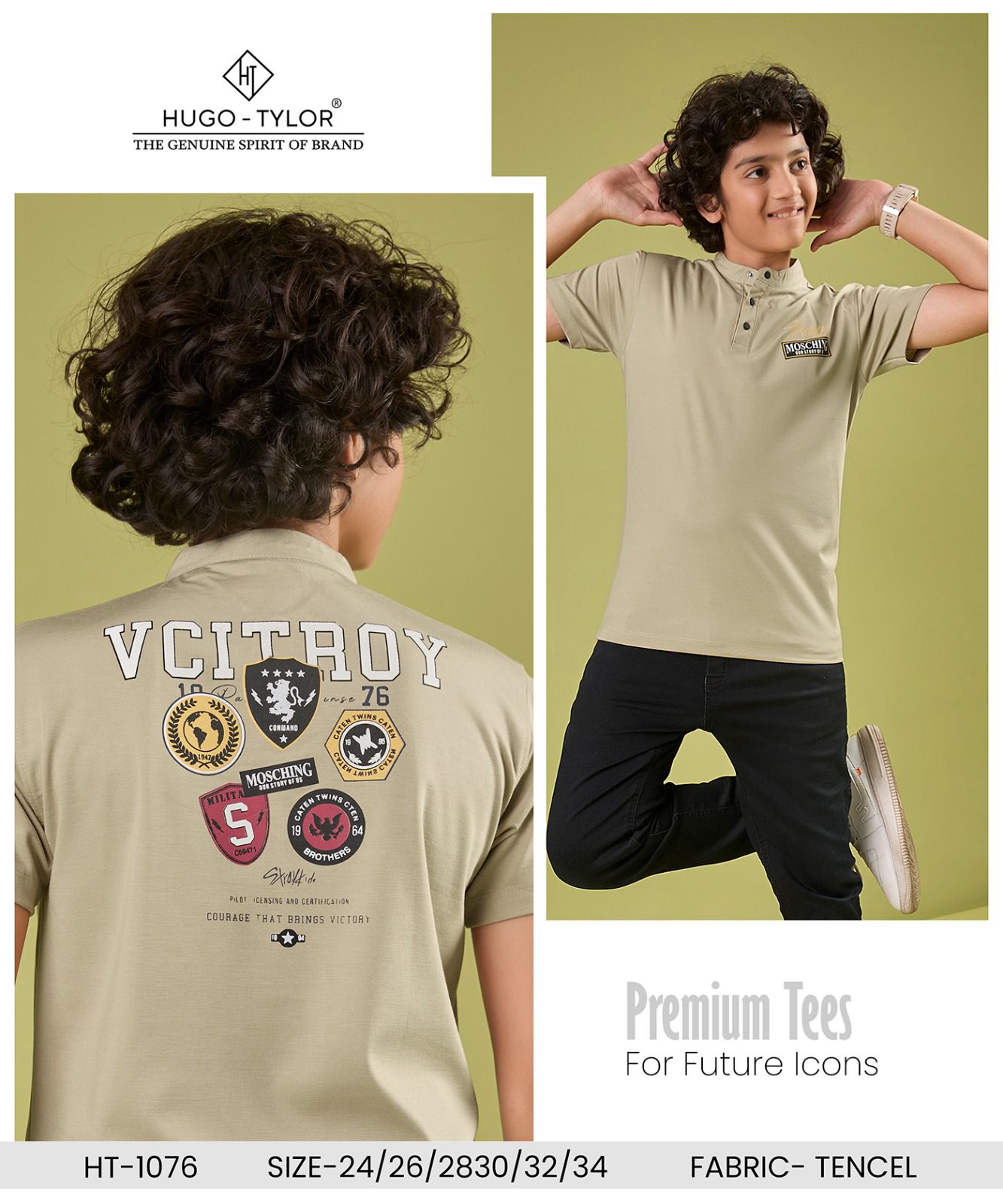 Half Sleeves Ht 1076 Hugo Tylor Lycra Tencil Boys Tshirt Wholesale Rate