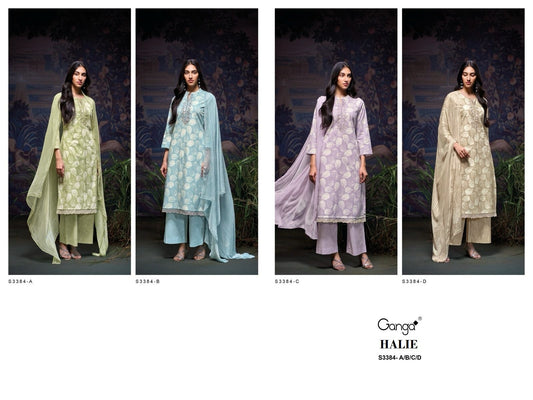 Halie 3384 Ganga Premium Cotton Pant Style Suits Manufacturer India