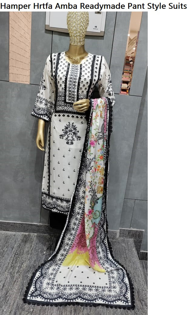 Hamper Hrtfa Amba Muslin Readymade Pant Style Suits Wholesale Rate
