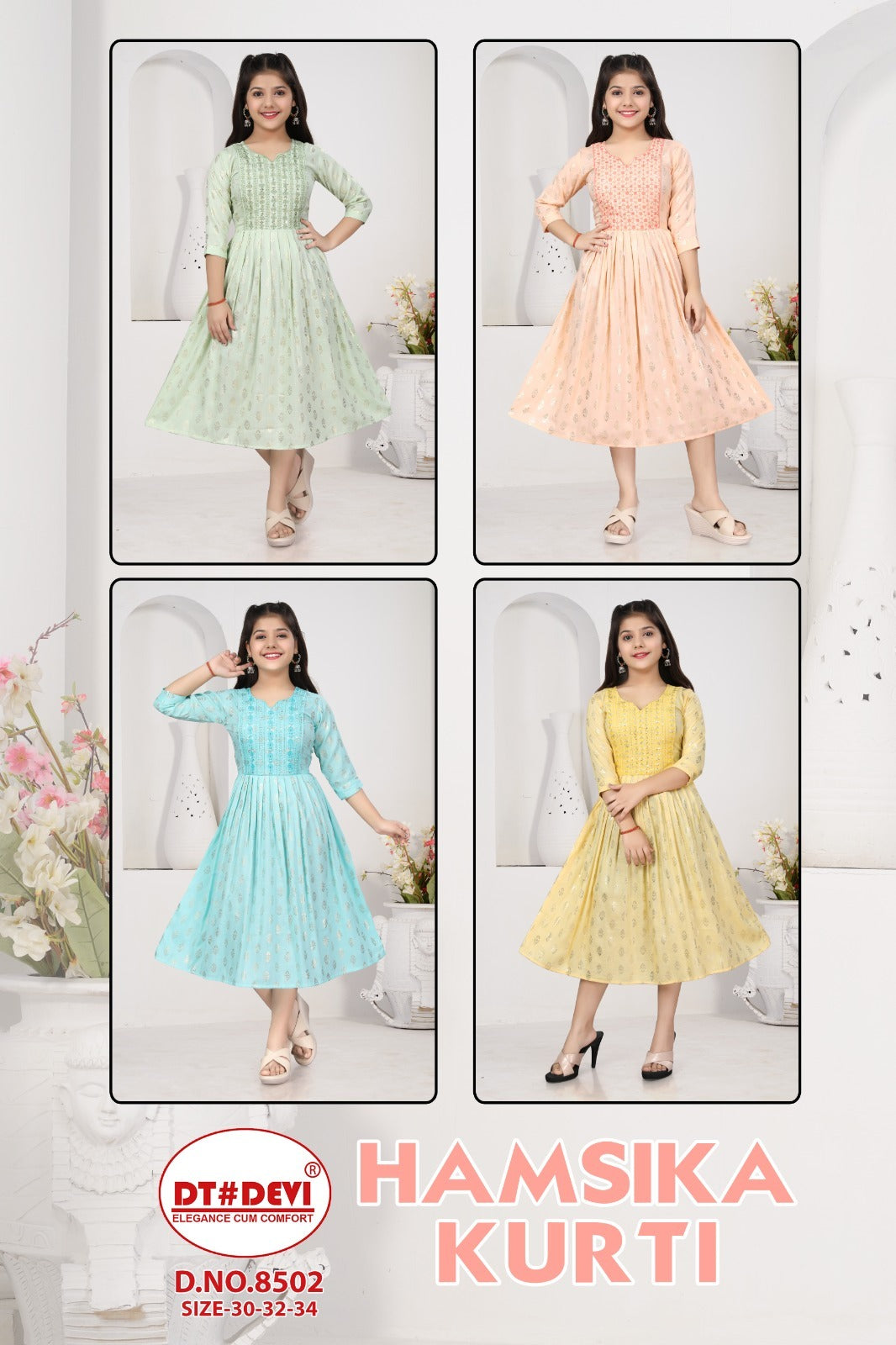 Hamsika 8502 Dt Devi Rayon Slub Girls Anarkali Kurti Exporter Gujarat