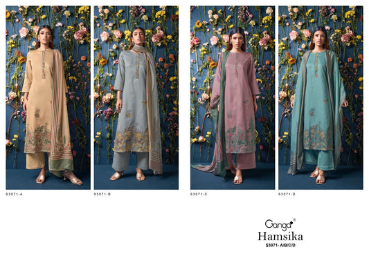 Hamsika S3071 Ganga Cotton Satin Plazzo Style Suits Exporter India