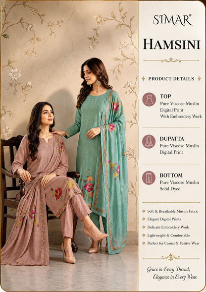 Hamsini Simar Viscose Muslin Pant Style Suits Manufacturer India