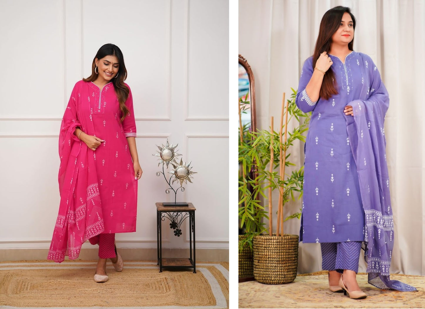 Hand Block Aarohi Pure Cotton Readymade Pant Style Suits