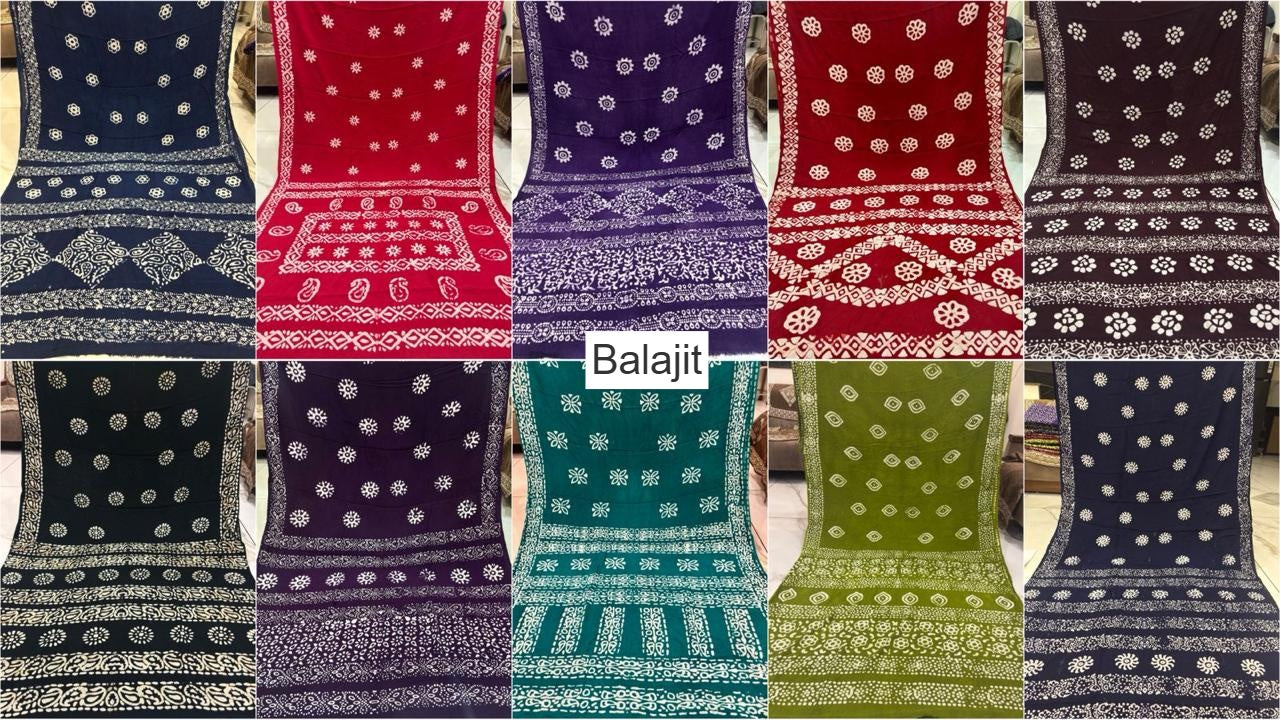 Hand Made Batik Balajit Rayon Sarees Manufacturer Ahmedabad