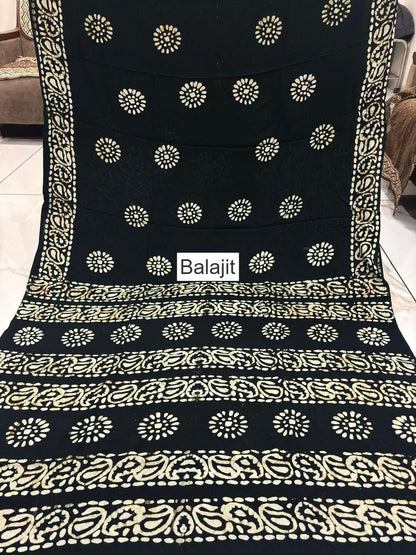 Hand Made Batik Balajit Rayon Sarees Manufacturer Ahmedabad