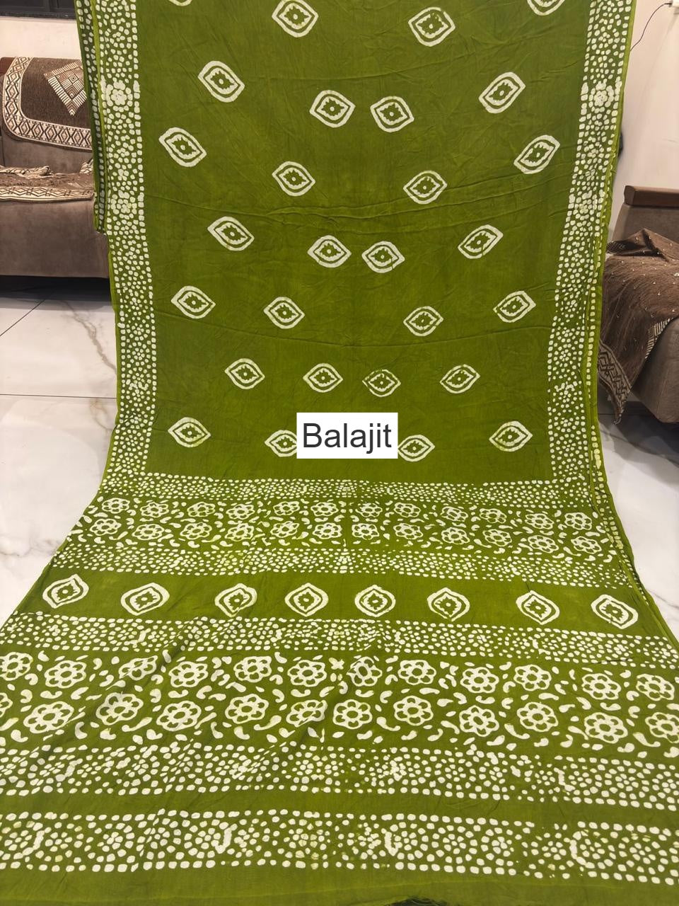 Hand Made Batik Balajit Rayon Sarees Manufacturer Ahmedabad