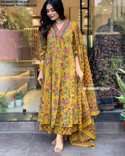 Handwork 191124 Stpaf Cotton Readymade Plazzo Style Suits Wholesale