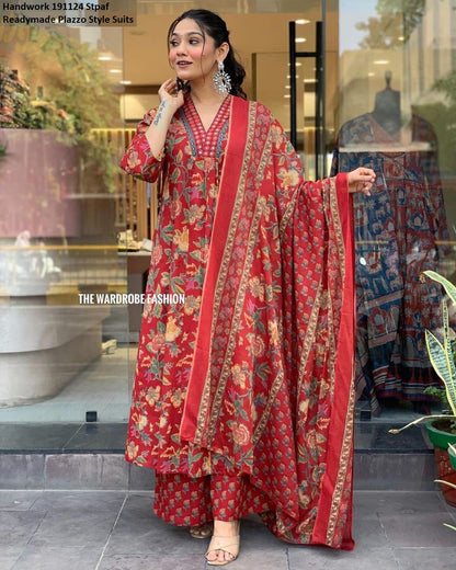 Handwork 191124 Stpaf Cotton Readymade Plazzo Style Suits Wholesale