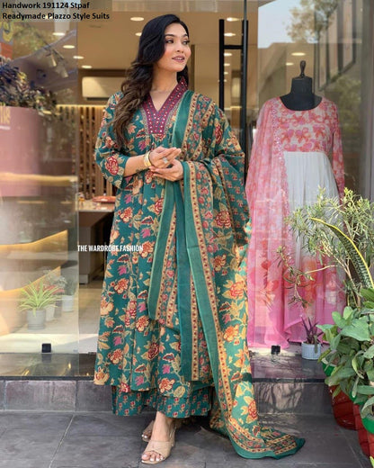Handwork 191124 Stpaf Cotton Readymade Plazzo Style Suits Wholesale