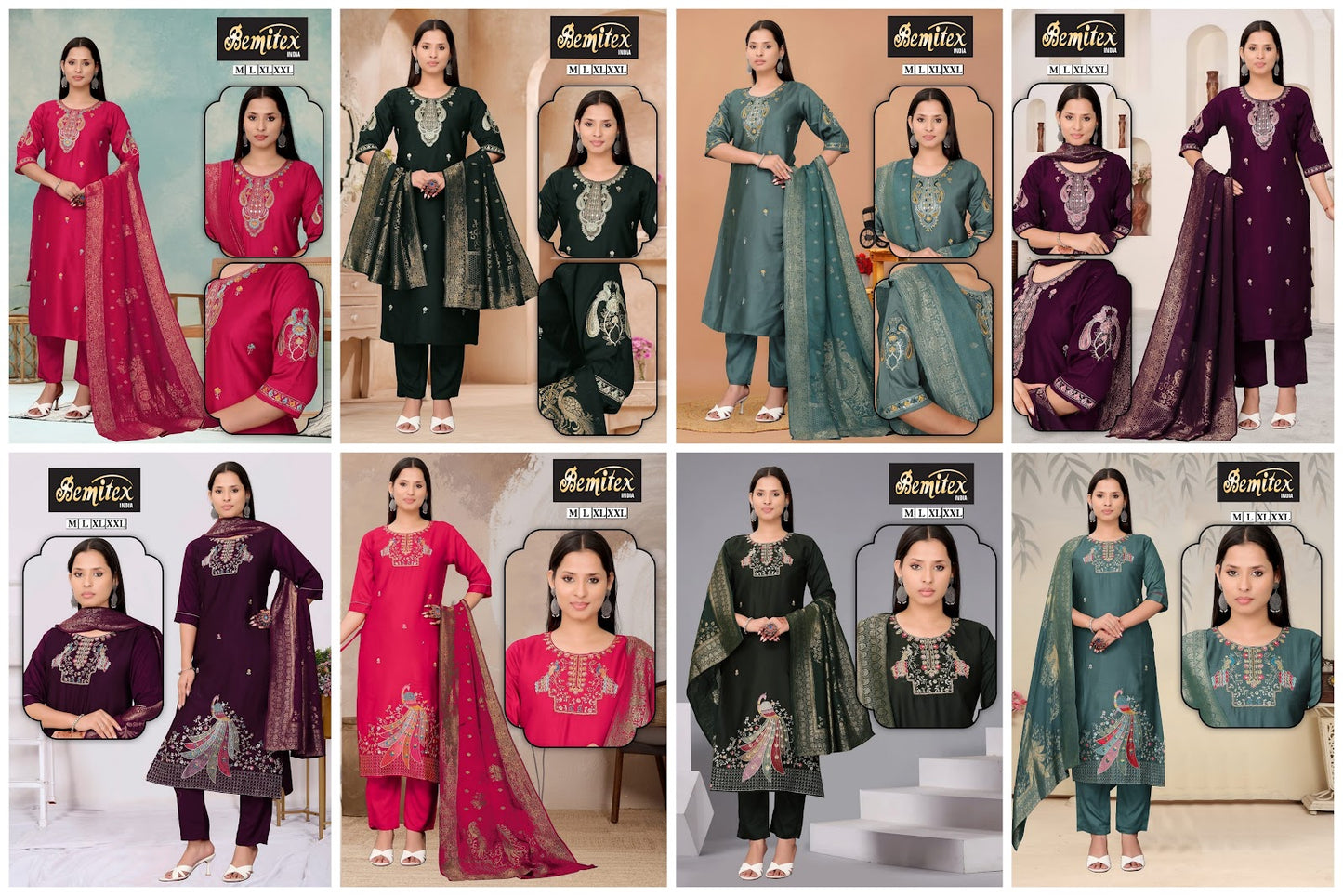 Handwork 2208 Bemitex Roman Silk Readymade Pant Style Suits Wholesale Price
