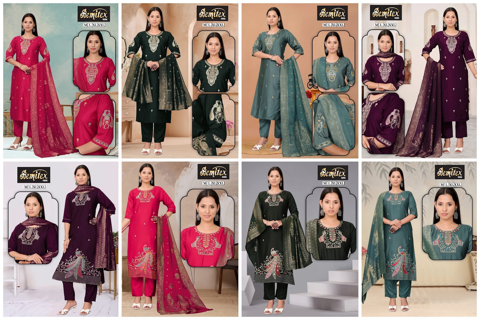 Handwork 2208 Bemitex Roman Silk Readymade Pant Style Suits Wholesale Price