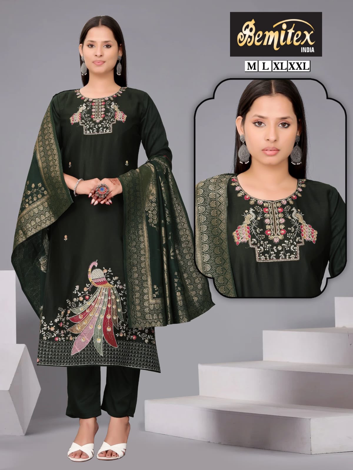 Handwork 2208 Bemitex Roman Silk Readymade Pant Style Suits Wholesale Price