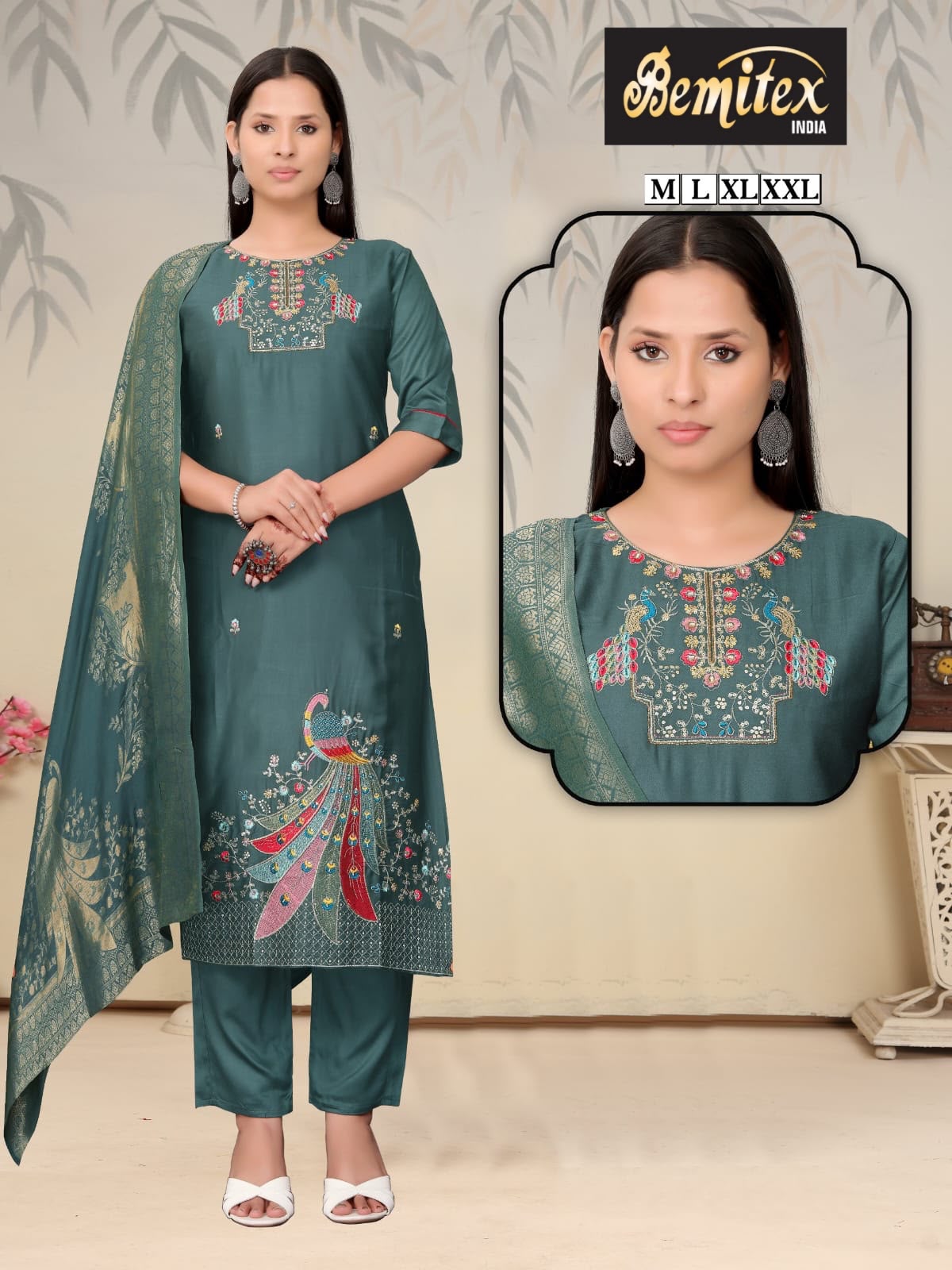 Handwork 2208 Bemitex Roman Silk Readymade Pant Style Suits Wholesale Price