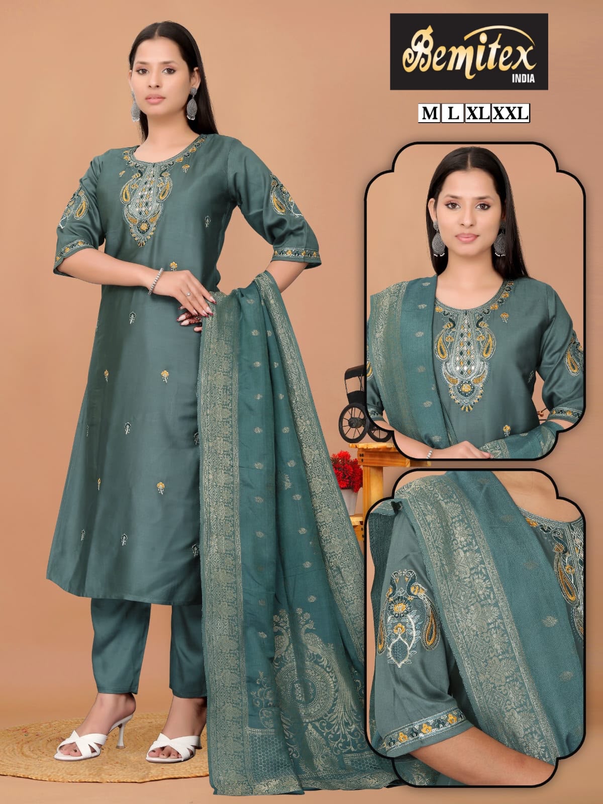 Handwork 2208 Bemitex Roman Silk Readymade Pant Style Suits Wholesale Price
