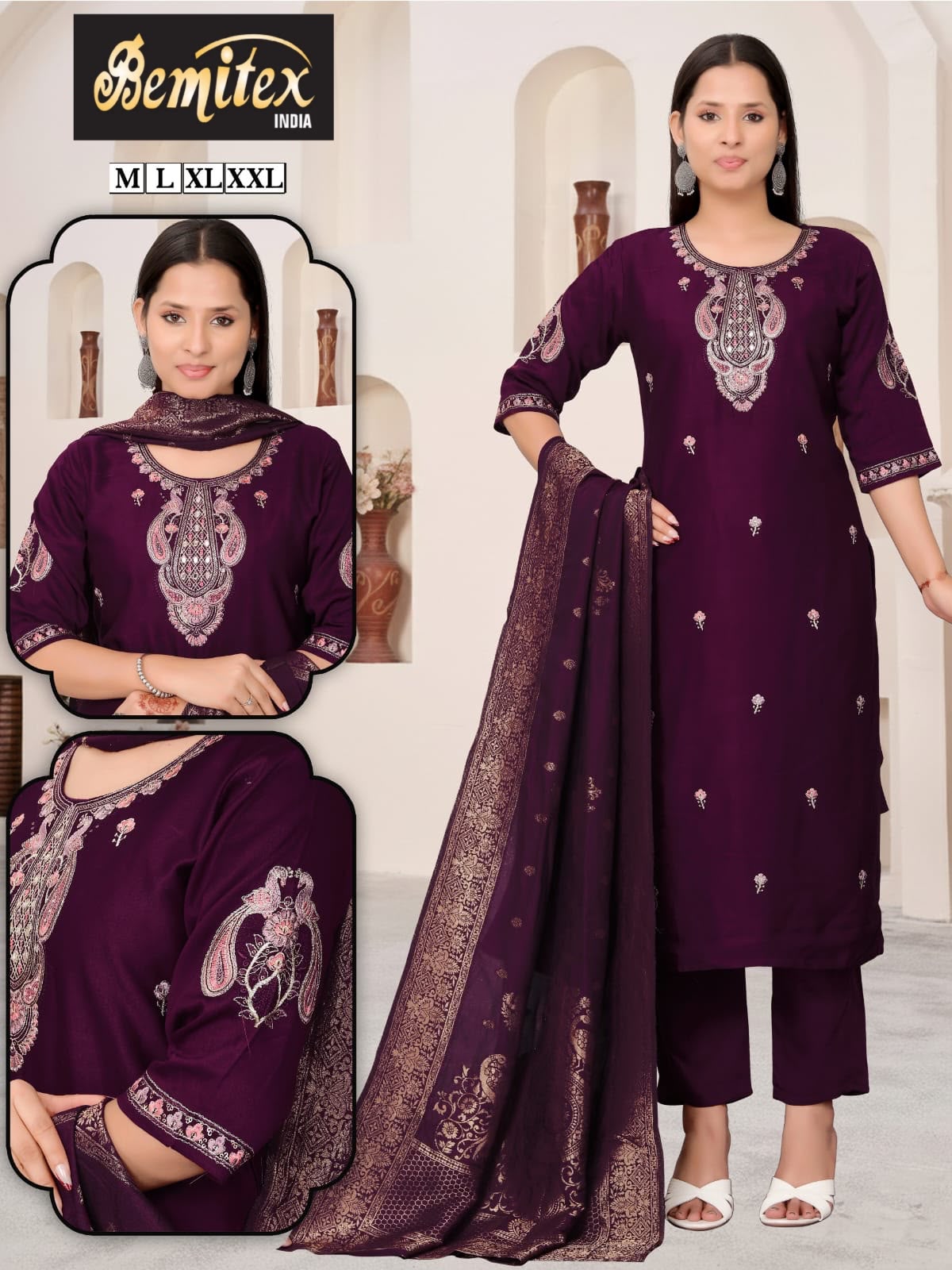 Handwork 2208 Bemitex Roman Silk Readymade Pant Style Suits Wholesale Price