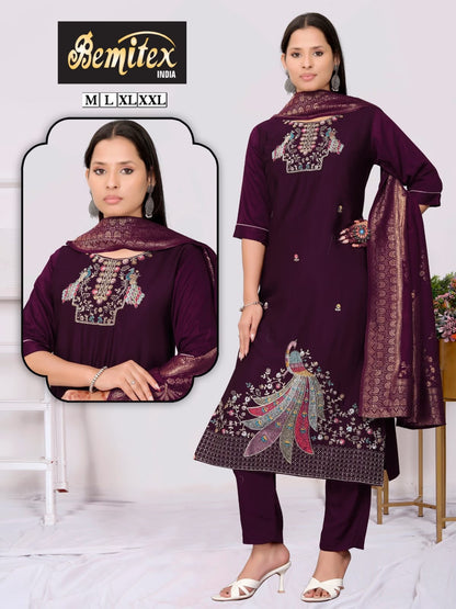 Handwork 2208 Bemitex Roman Silk Readymade Pant Style Suits Wholesale Price