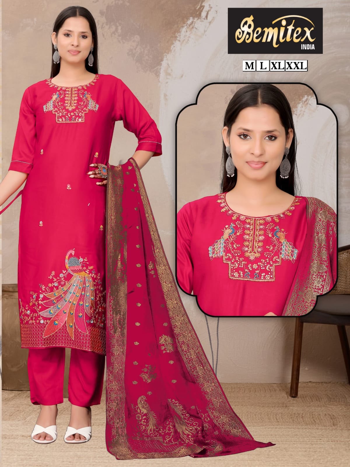 Handwork 2208 Bemitex Roman Silk Readymade Pant Style Suits Wholesale Price