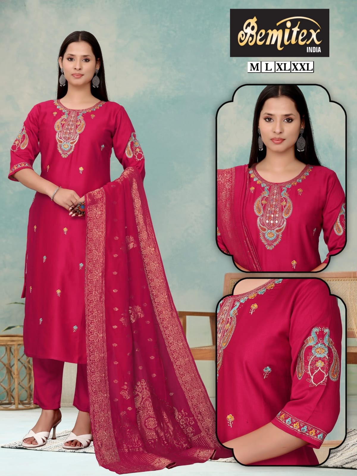 Handwork 2208 Bemitex Roman Silk Readymade Pant Style Suits Wholesale Price