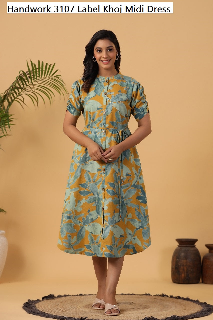 Handwork 3107 Label Khoj Cotton Midi Dress Supplier Gujarat