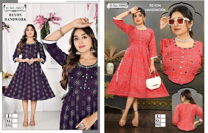 Handwork Mmc Reyon Anarkali Kurtis Wholesaler India