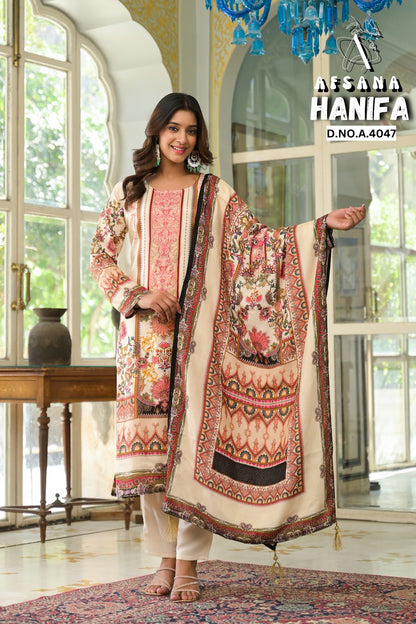 Hanifa Afsana Pure Muslin Pakistani Readymade Suits Wholesaler
