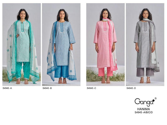 Hanima 4945 Ganga Cotton Plazzo Style Suits Exporter India
