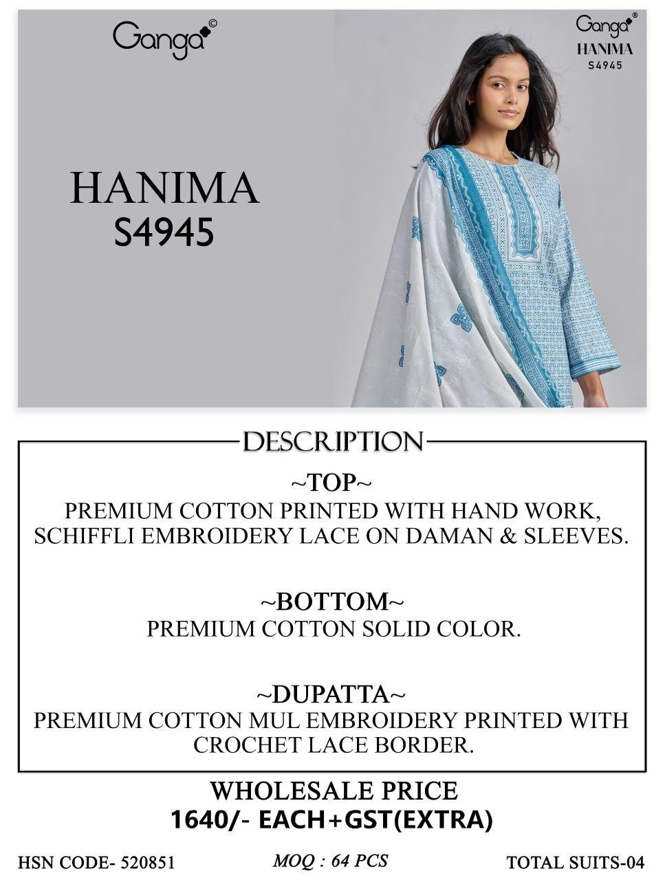 Hanima 4945 Ganga Cotton Plazzo Style Suits Exporter India