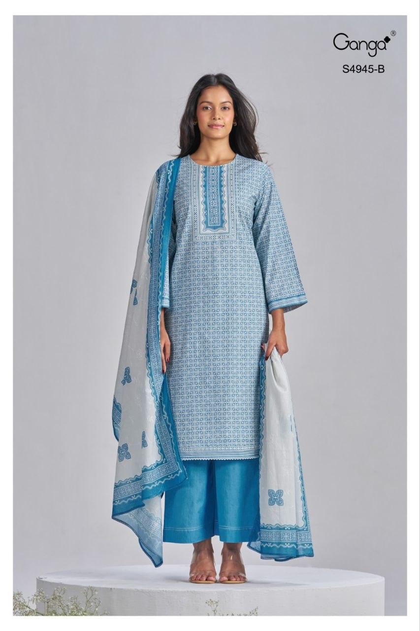 Hanima 4945 Ganga Cotton Plazzo Style Suits Exporter India