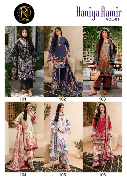 Haniya Aamir Vol 1 Noor Lawn Cotton Karachi Salwar Suits Manufacturer Ahmedabad